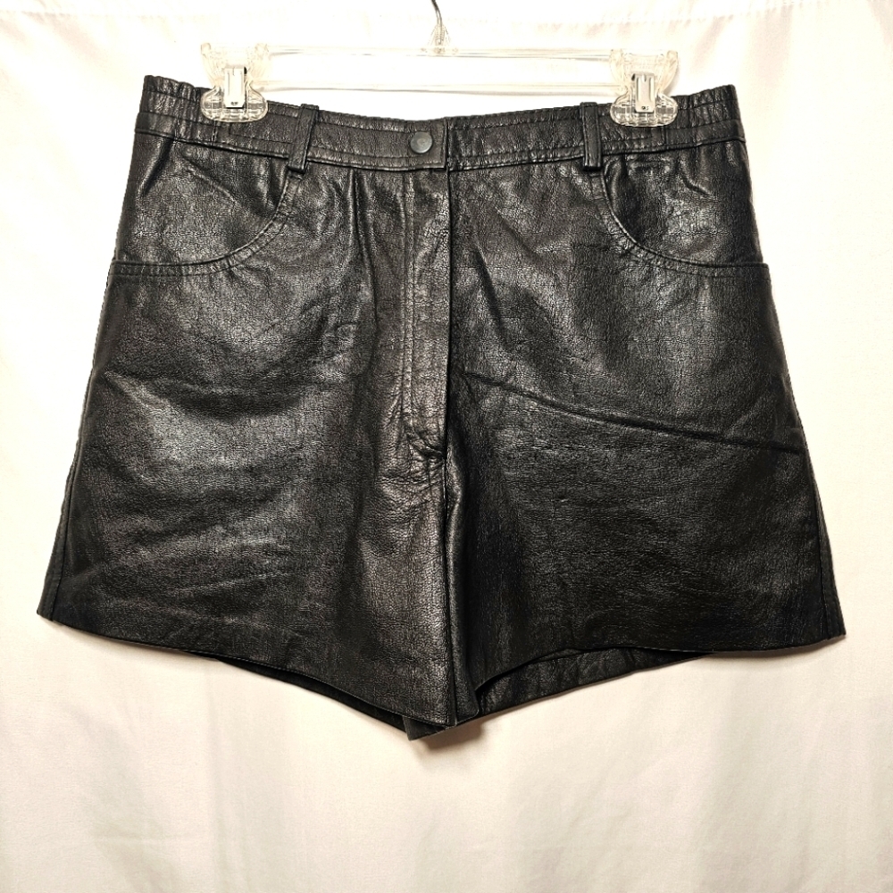 La Moda Womens Black Leather High Rise 4-pocket Shorts Size Juniors XL